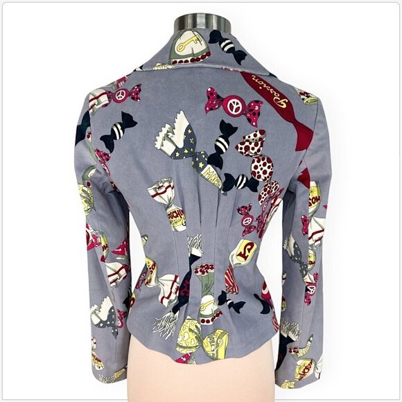 Moschino Jeans Vintage Gray Candy Wrapper Print Pattern Blazer Jacket Fitted 6 - Picture 4 of 7